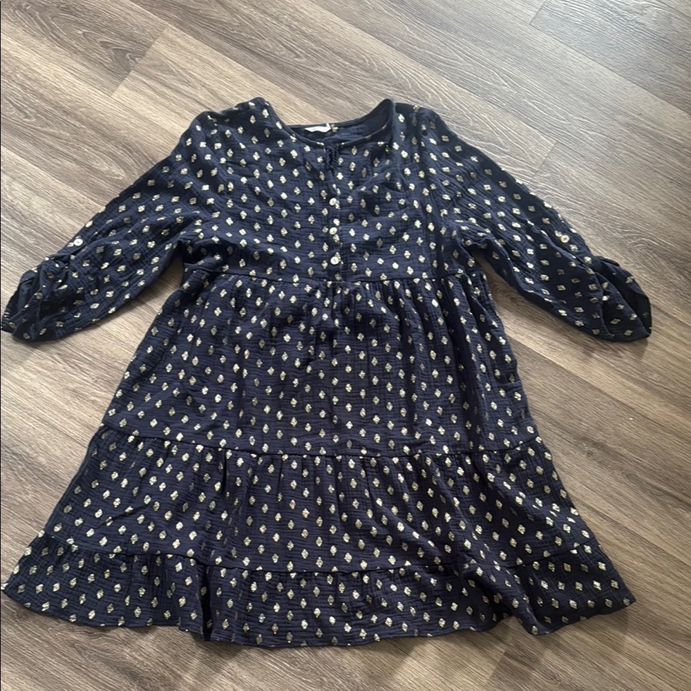 Kaktus Blue and Gold Casual Mini Sundress 3/4 Sleeves Tiered